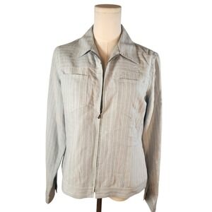 Jones New York Country Blue Stripe Zip Up Jacket Size 6 Linen Blend Blazer